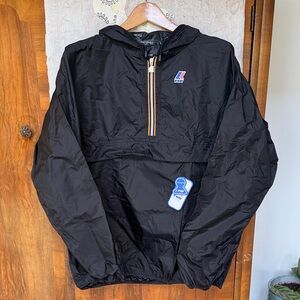 K-Way Black Hooded Packable Anorak with Stripe Trim